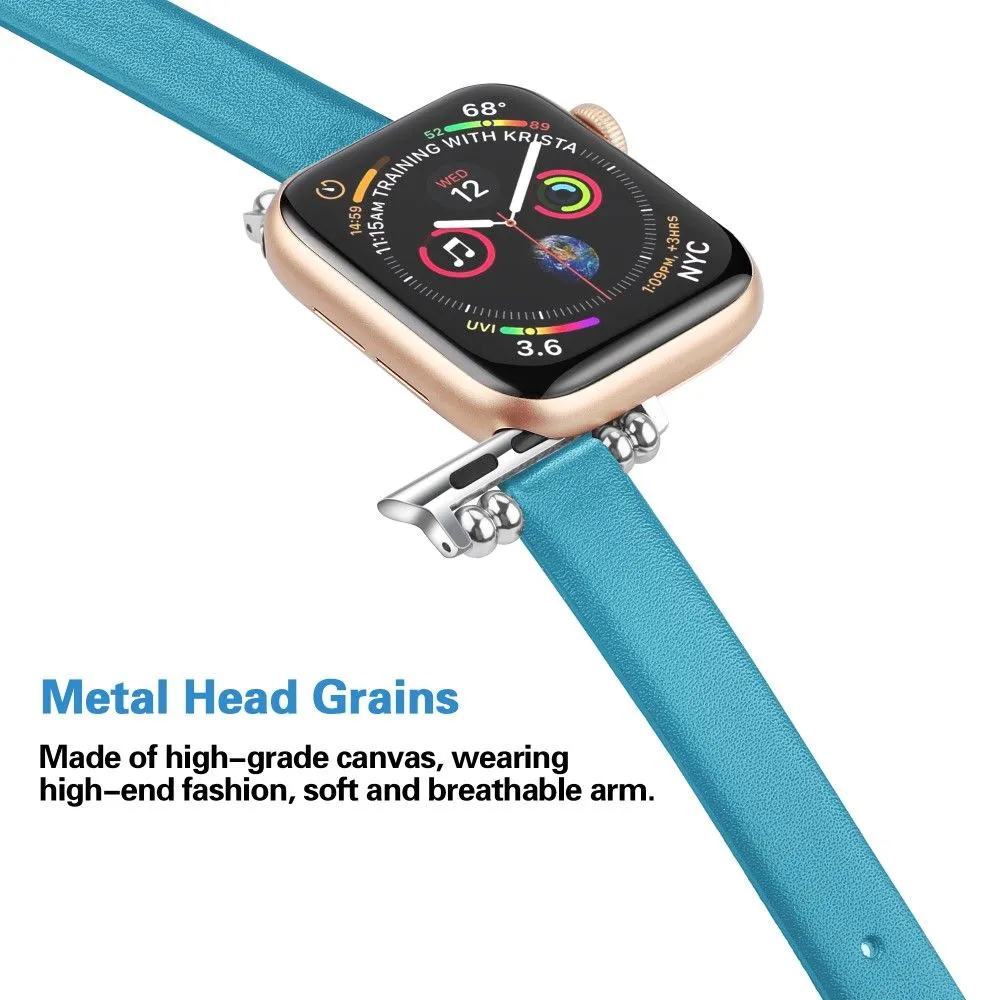 Apple Watch (45mm) simple genuine leather watch strap - Blue / Size: L