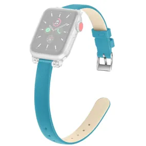 Apple Watch (45mm) simple genuine leather watch strap - Blue / Size: L