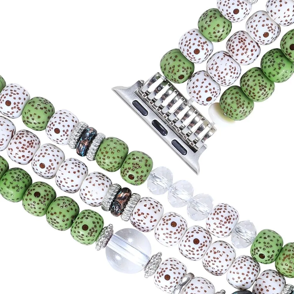 Apple Watch (45mm) wing décor in bead style watch strap - White / Green