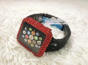 Apple Watch Bling Red Swarovski Crystal Case / Protector / Cover with a Black Rhinestone iWatch Band / Strap