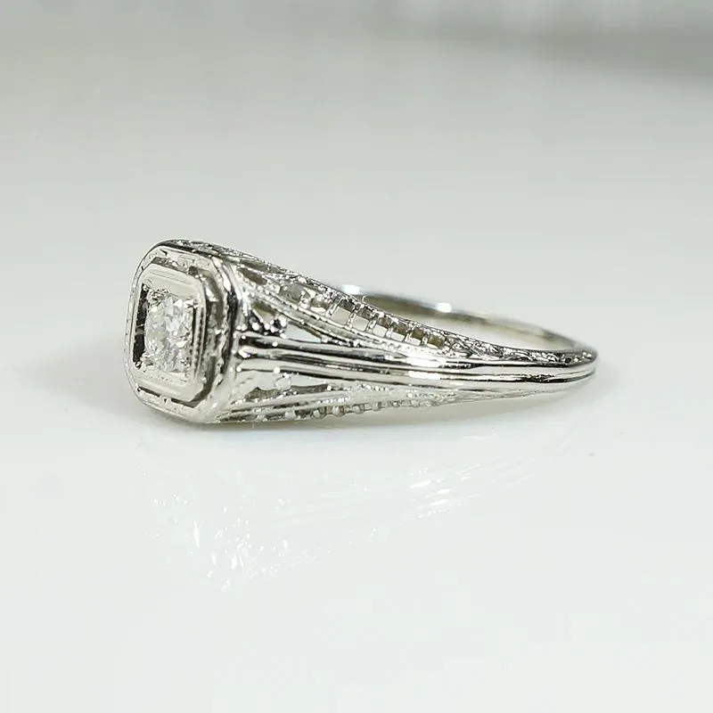 Architectural Filigree Diamond Solitaire Ring