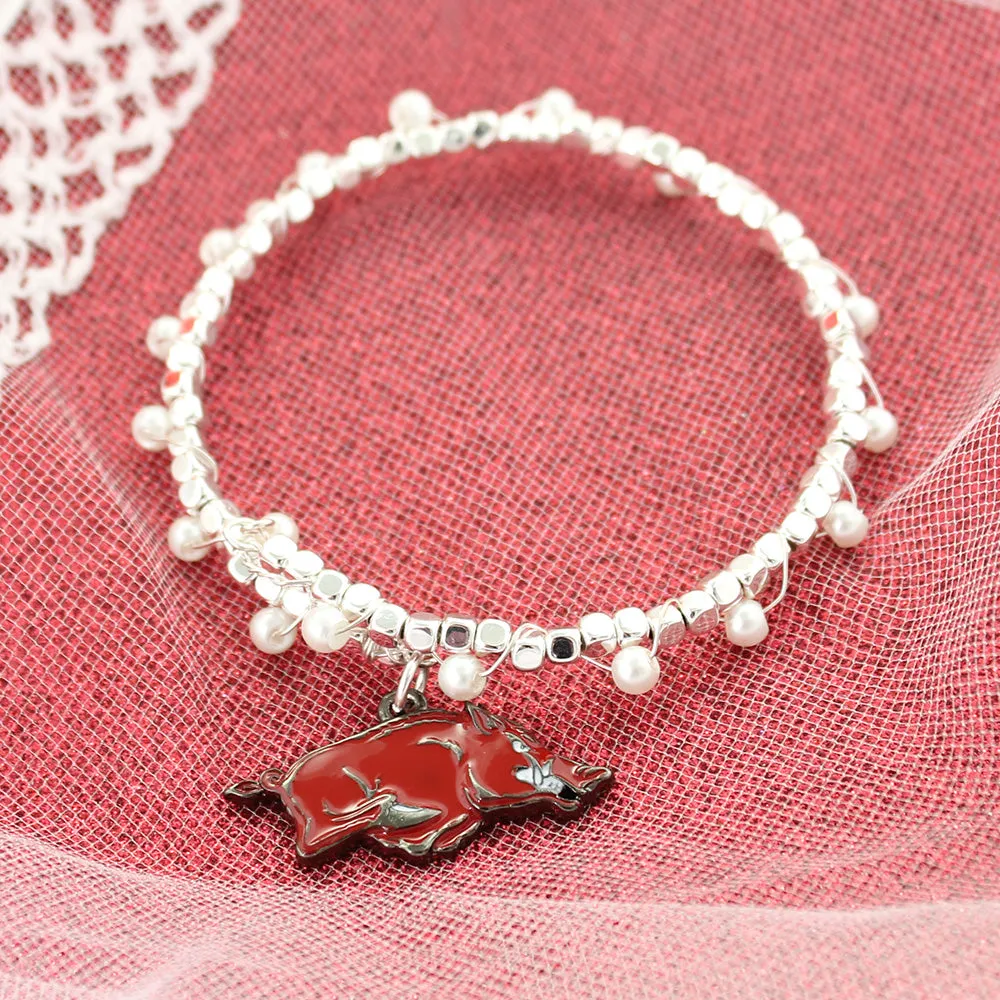 Arkansas Enamel Logo & Pearl Bracelet