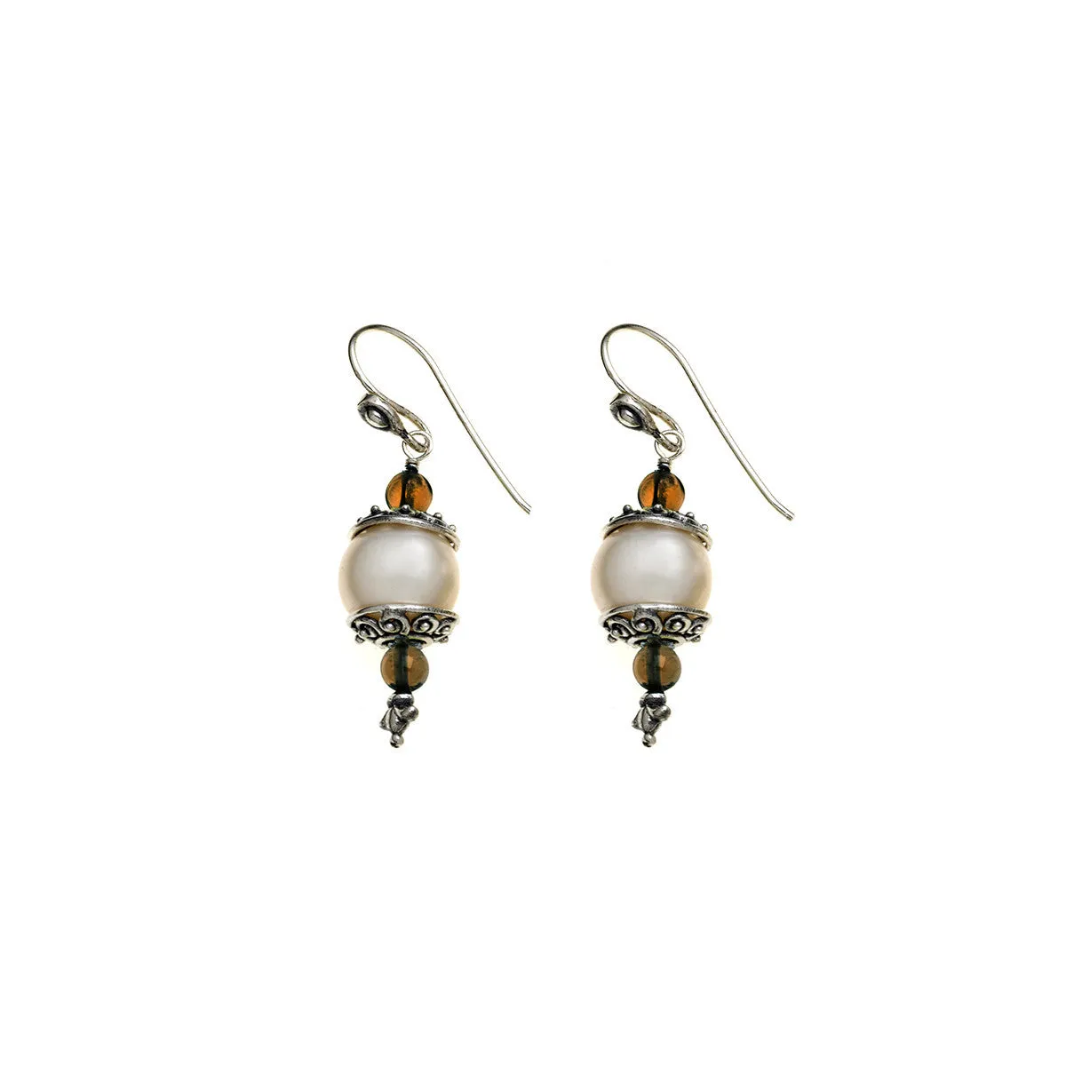 Artknots Sterling Silver Pearl Smokey Topaz Drop Earring