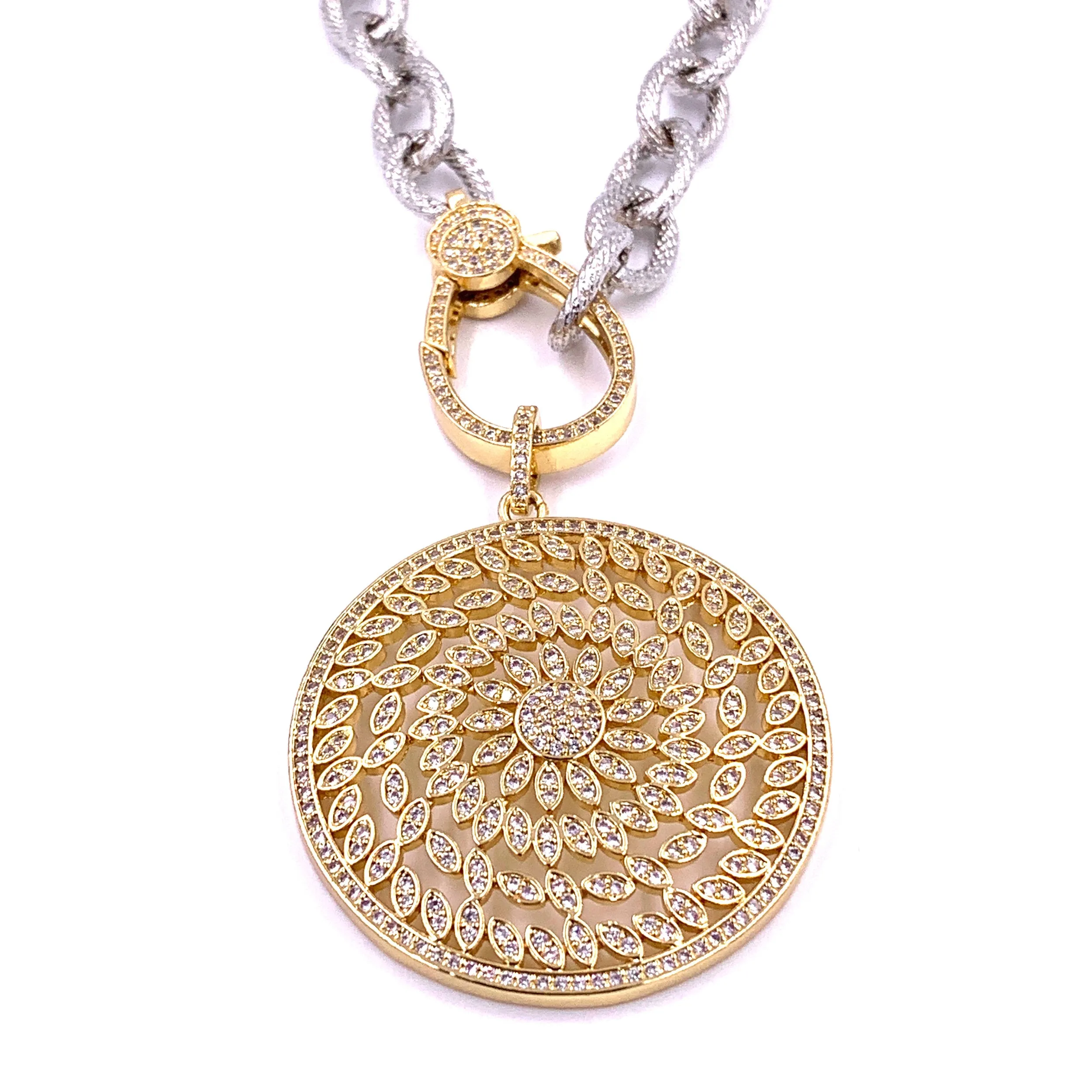 Ashley Gold Stainless Steel and Gold Plated Round CZ Pendant Necklace