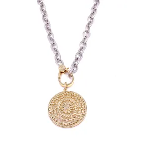 Ashley Gold Stainless Steel and Gold Plated Round CZ Pendant Necklace