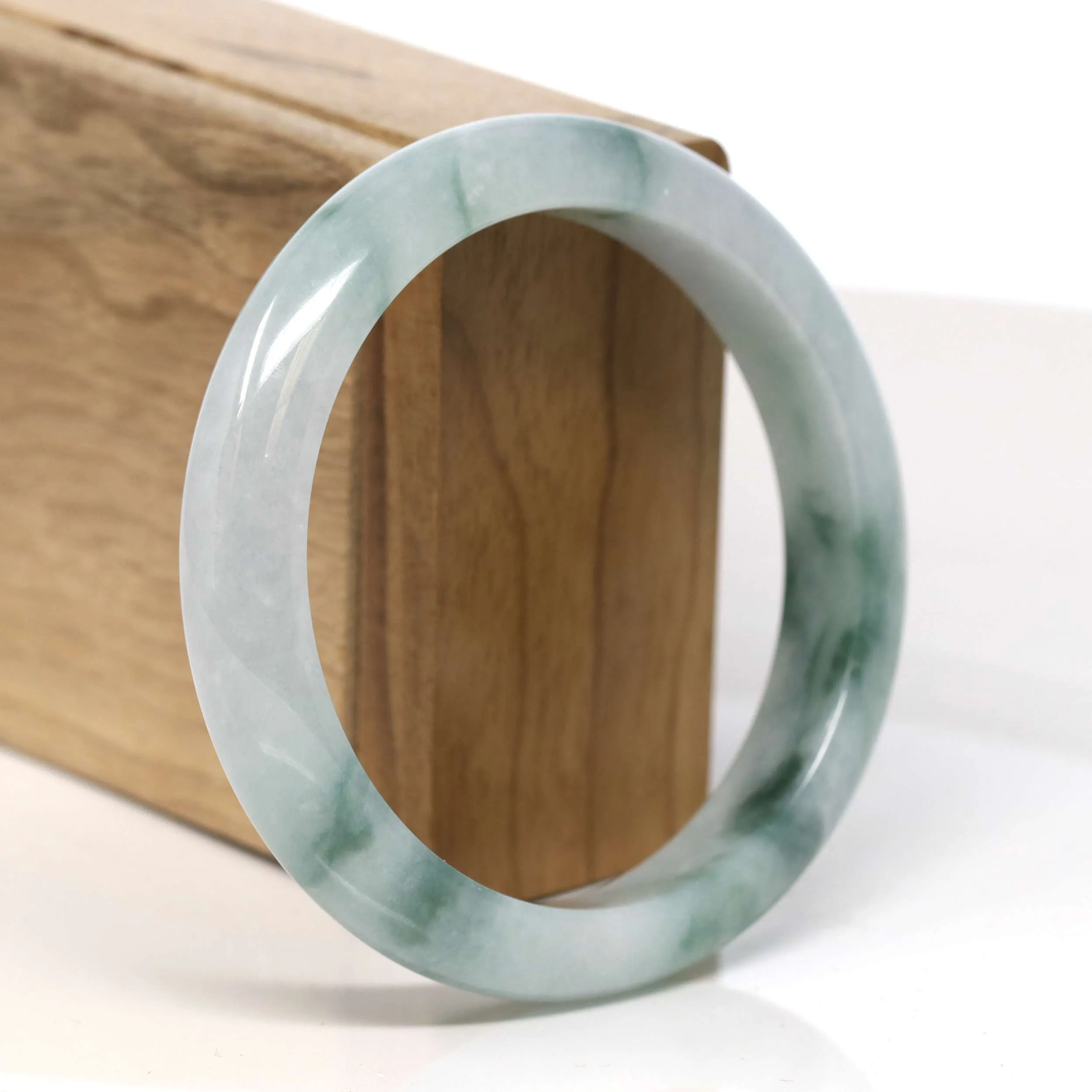 Baikalla "Half Round" Blue Green Jadeite Jade Bangle Bracelet (59.30 mm) #T344