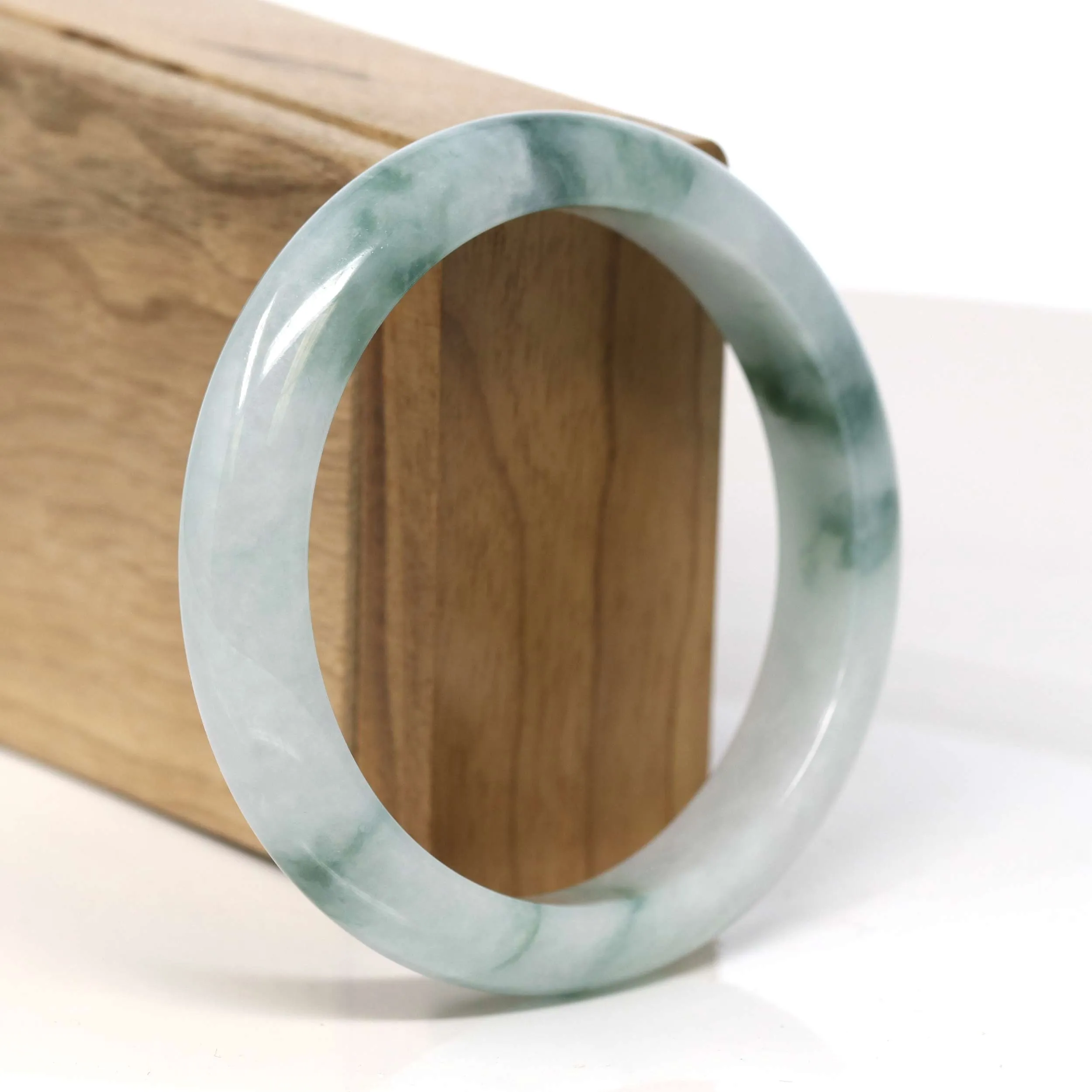 Baikalla "Half Round" Blue Green Jadeite Jade Bangle Bracelet (59.30 mm) #T344