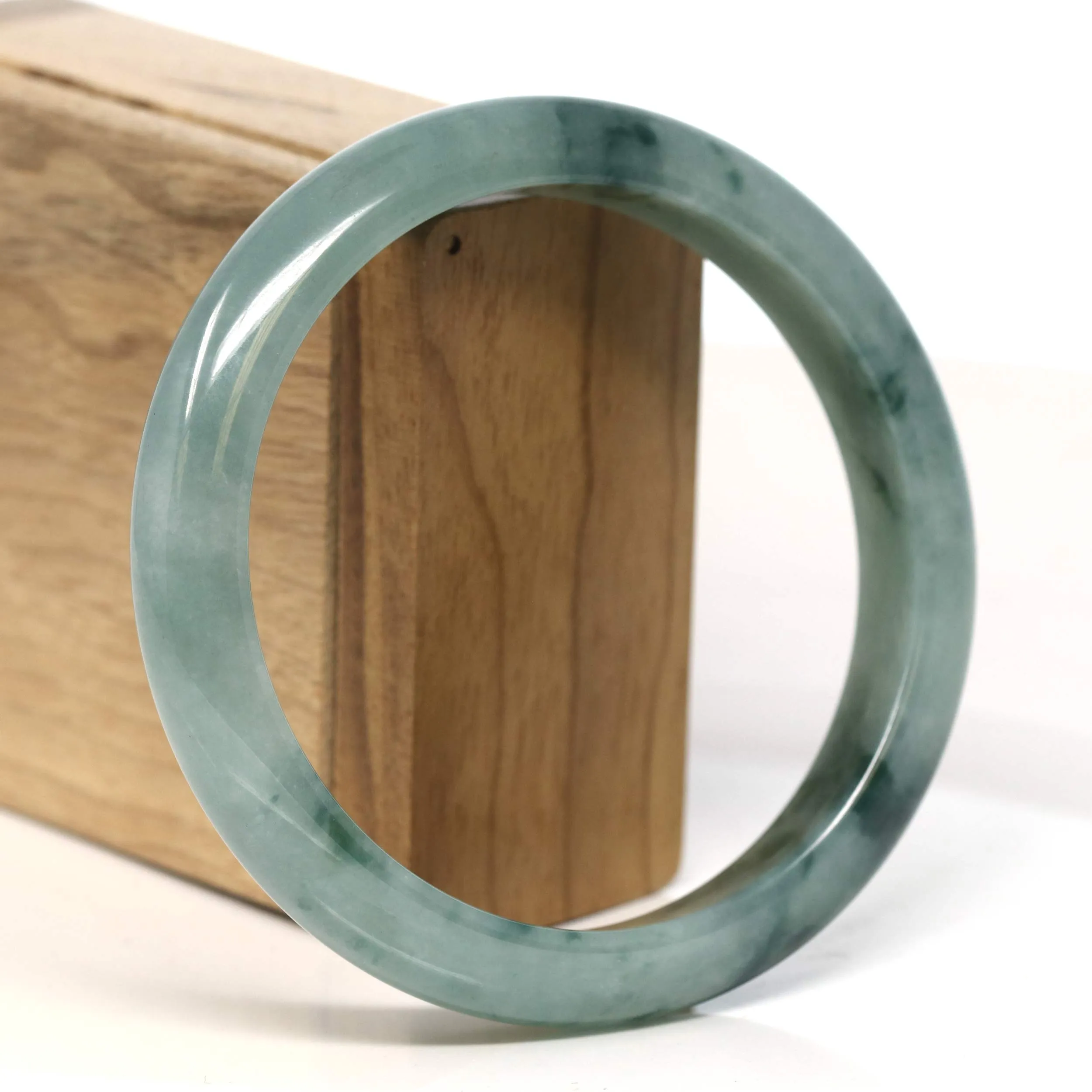 Baikalla "Half Round" Blue-Green Jadeite Jade Bangle Bracelet (63.40 mm) #T382