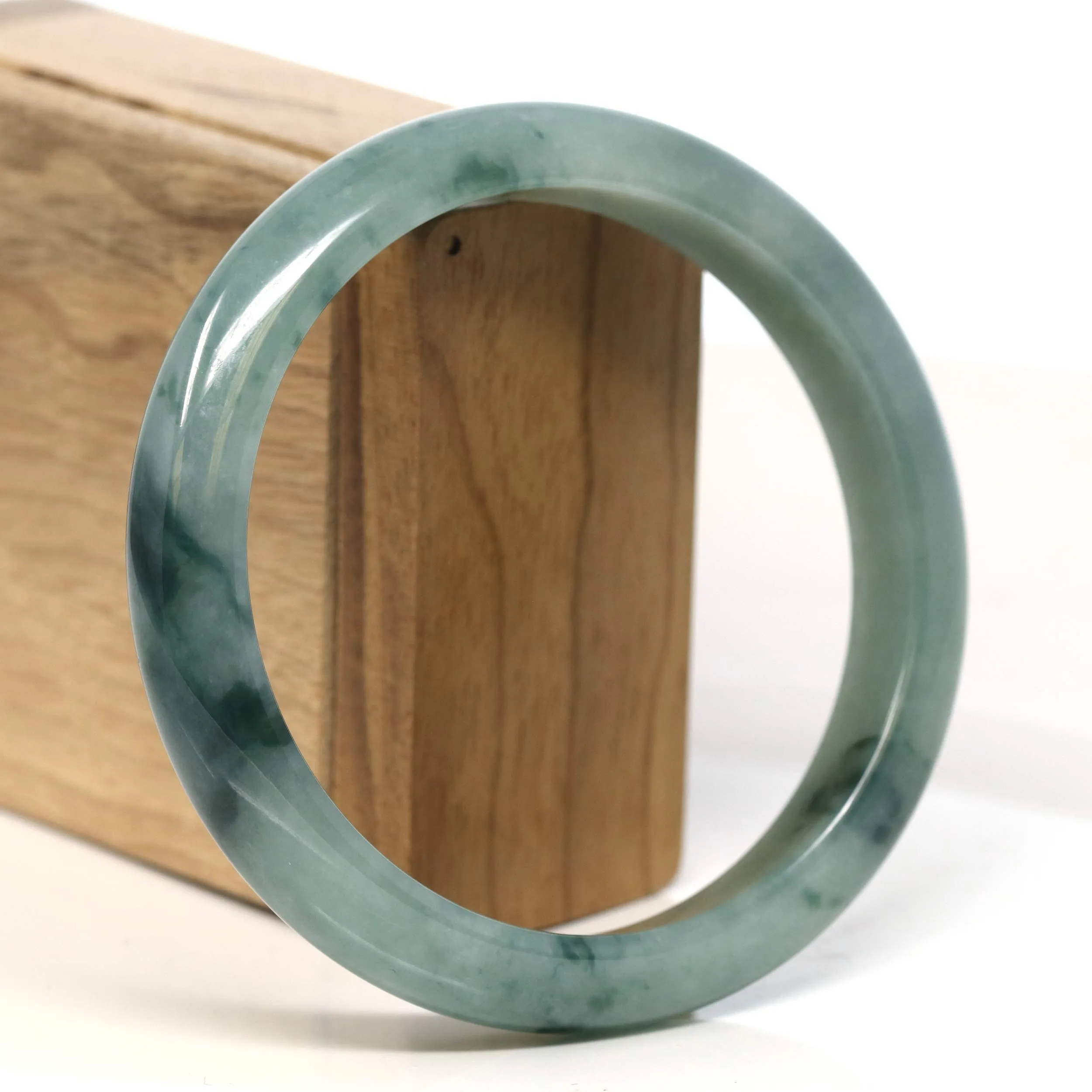 Baikalla "Half Round" Blue-Green Jadeite Jade Bangle Bracelet (63.40 mm) #T382