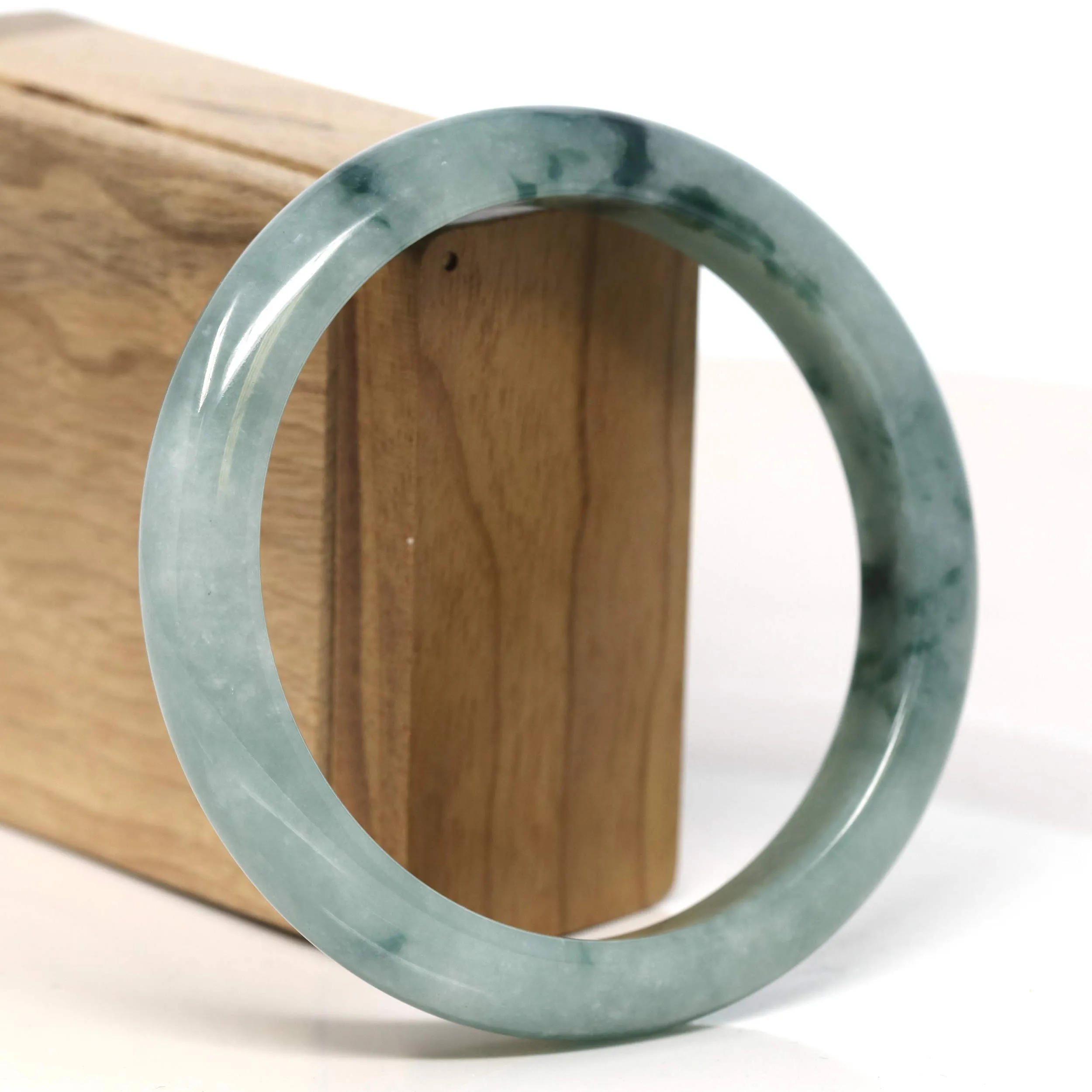 Baikalla "Half Round" Blue-Green Jadeite Jade Bangle Bracelet (63.50 mm) #T394