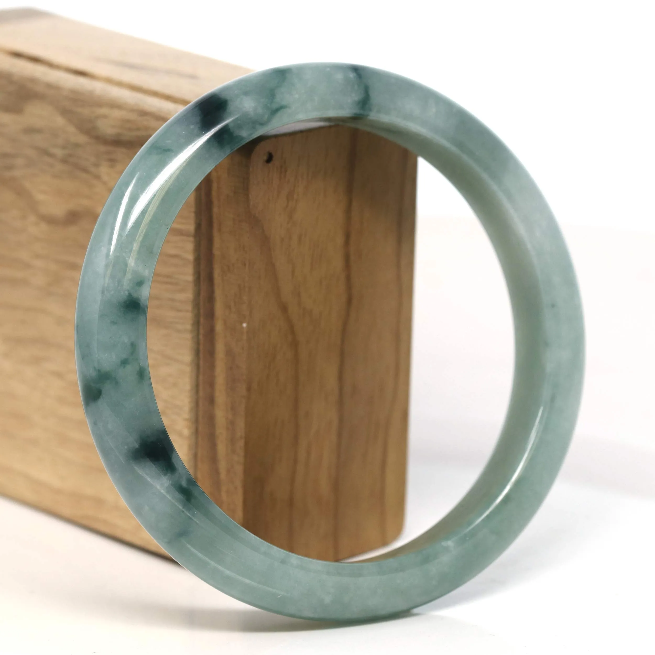 Baikalla "Half Round" Blue-Green Jadeite Jade Bangle Bracelet (63.50 mm) #T394