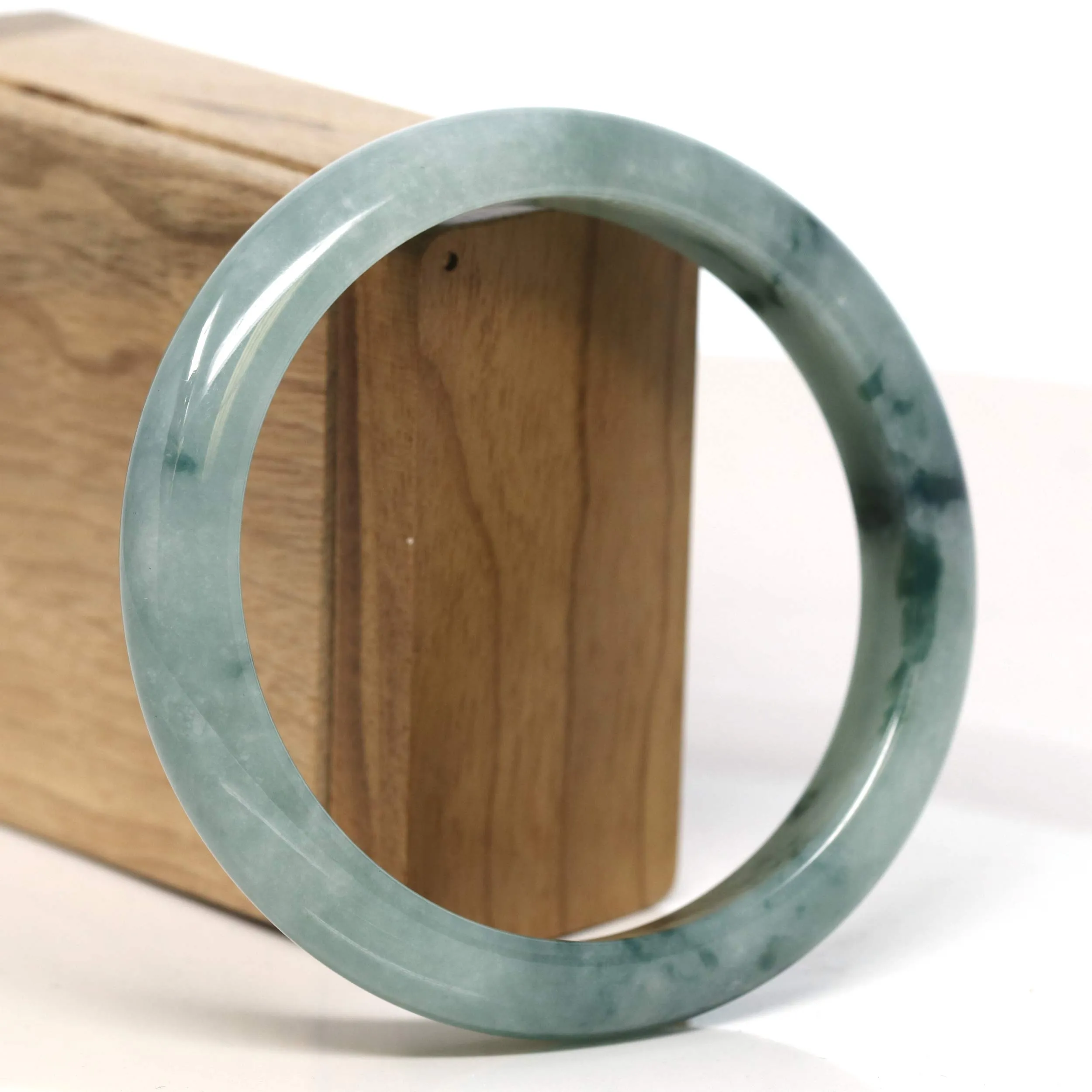 Baikalla "Half Round" Blue-Green Jadeite Jade Bangle Bracelet (63.50 mm) #T394