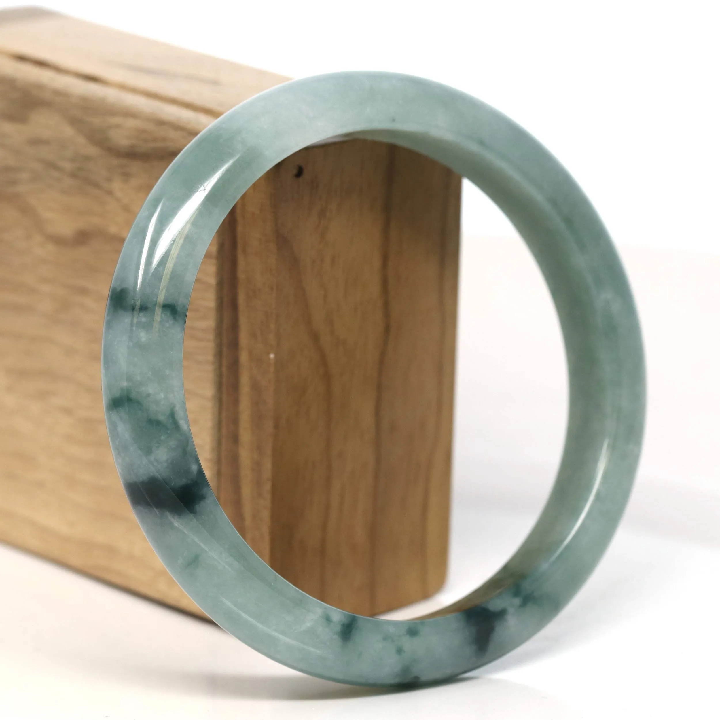 Baikalla "Half Round" Blue-Green Jadeite Jade Bangle Bracelet (63.50 mm) #T394