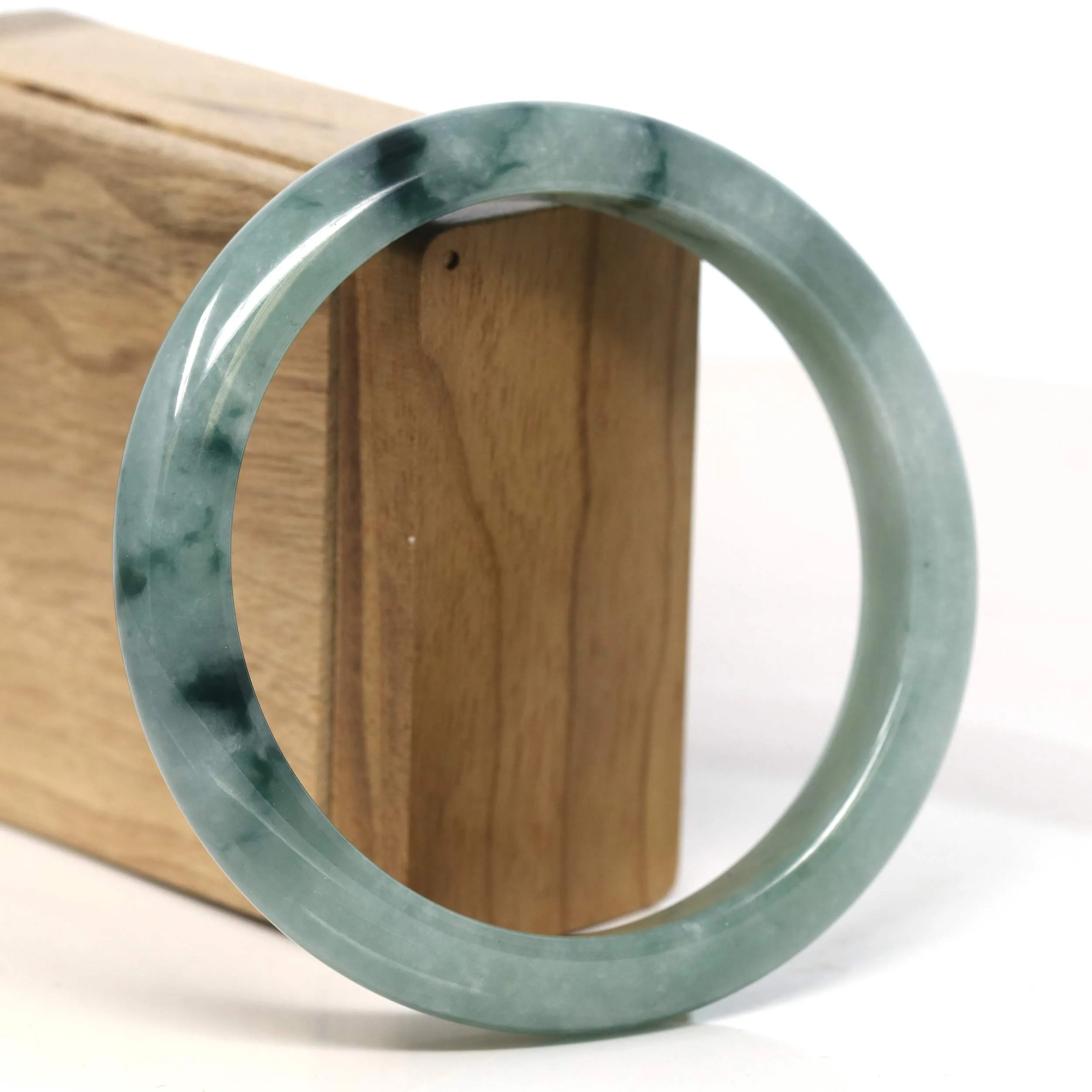 Baikalla "Half Round" Blue-Green Jadeite Jade Bangle Bracelet (63.50 mm) #T394