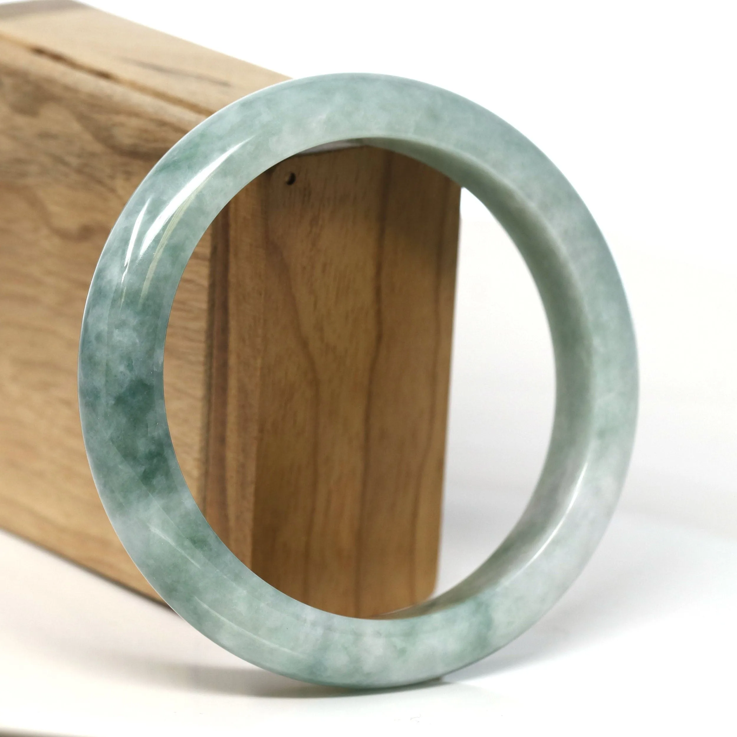 Baikalla "Half Round" Green Jadeite Jade Bangle Bracelet (62.61 mm) #T376