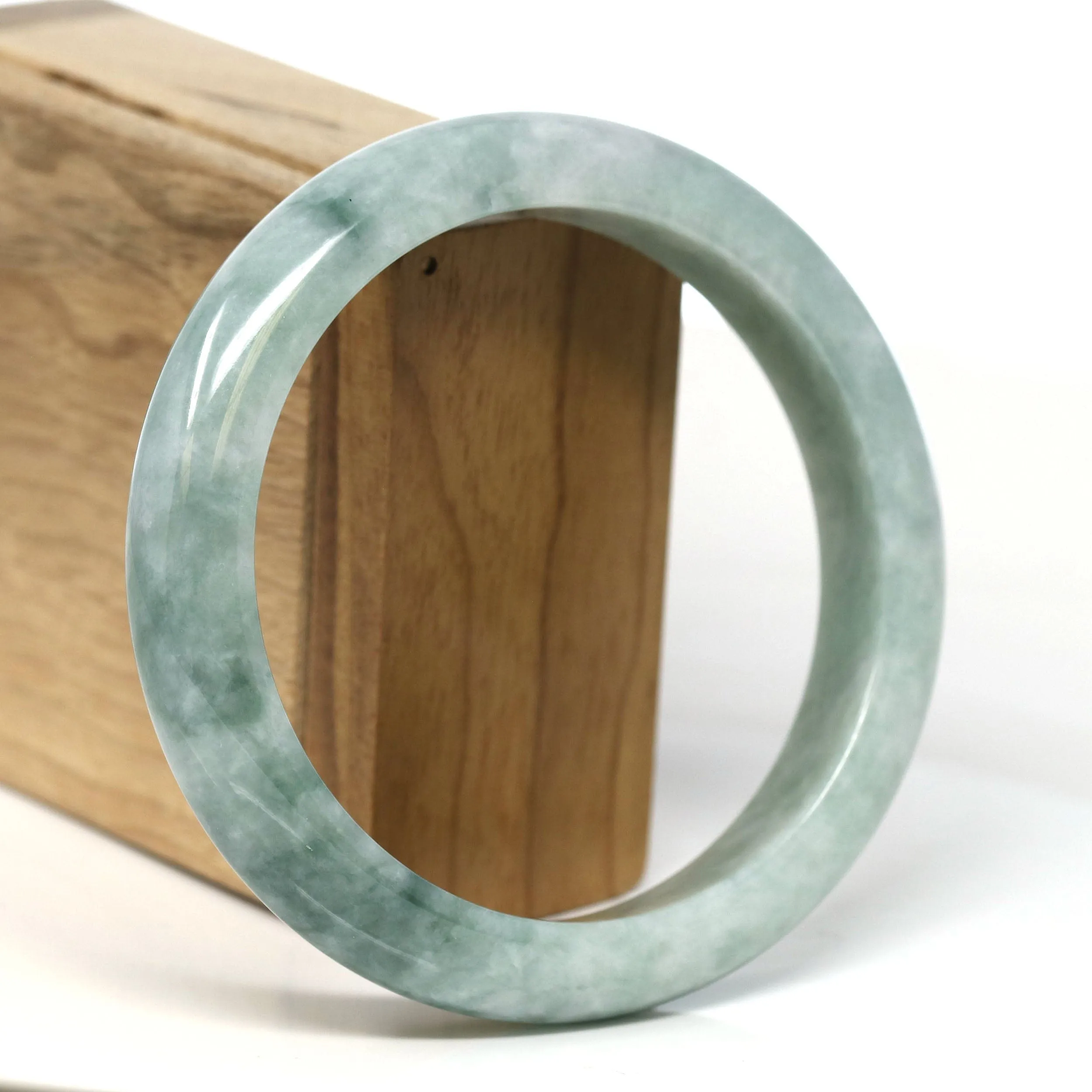 Baikalla "Half Round" Green Jadeite Jade Bangle Bracelet (62.61 mm) #T376