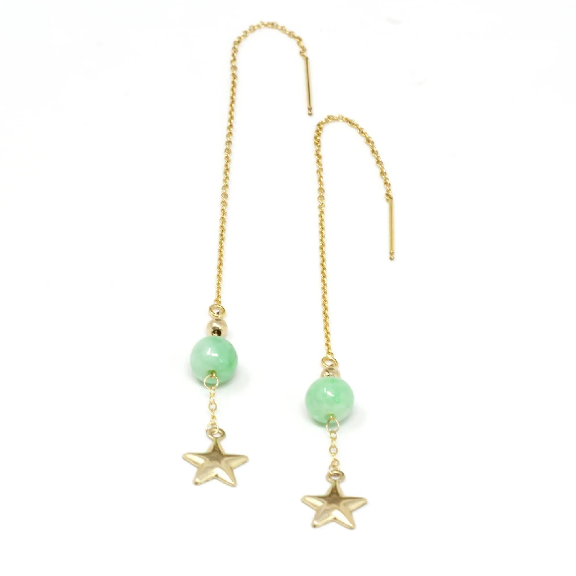 Baikalla™ "You are the brightest star to me" 14K Royal Yellow Gold Genuine Jade Jadeite Beads and Gold Star Longer Earrings