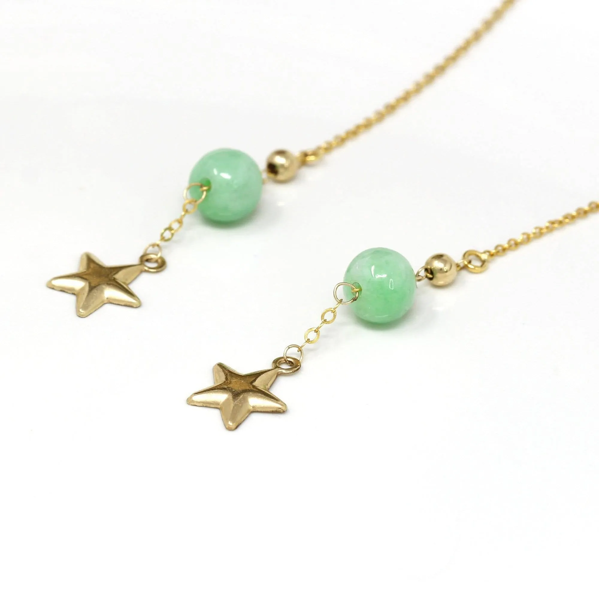 Baikalla™ "You are the brightest star to me" 14K Royal Yellow Gold Genuine Jade Jadeite Beads and Gold Star Longer Earrings