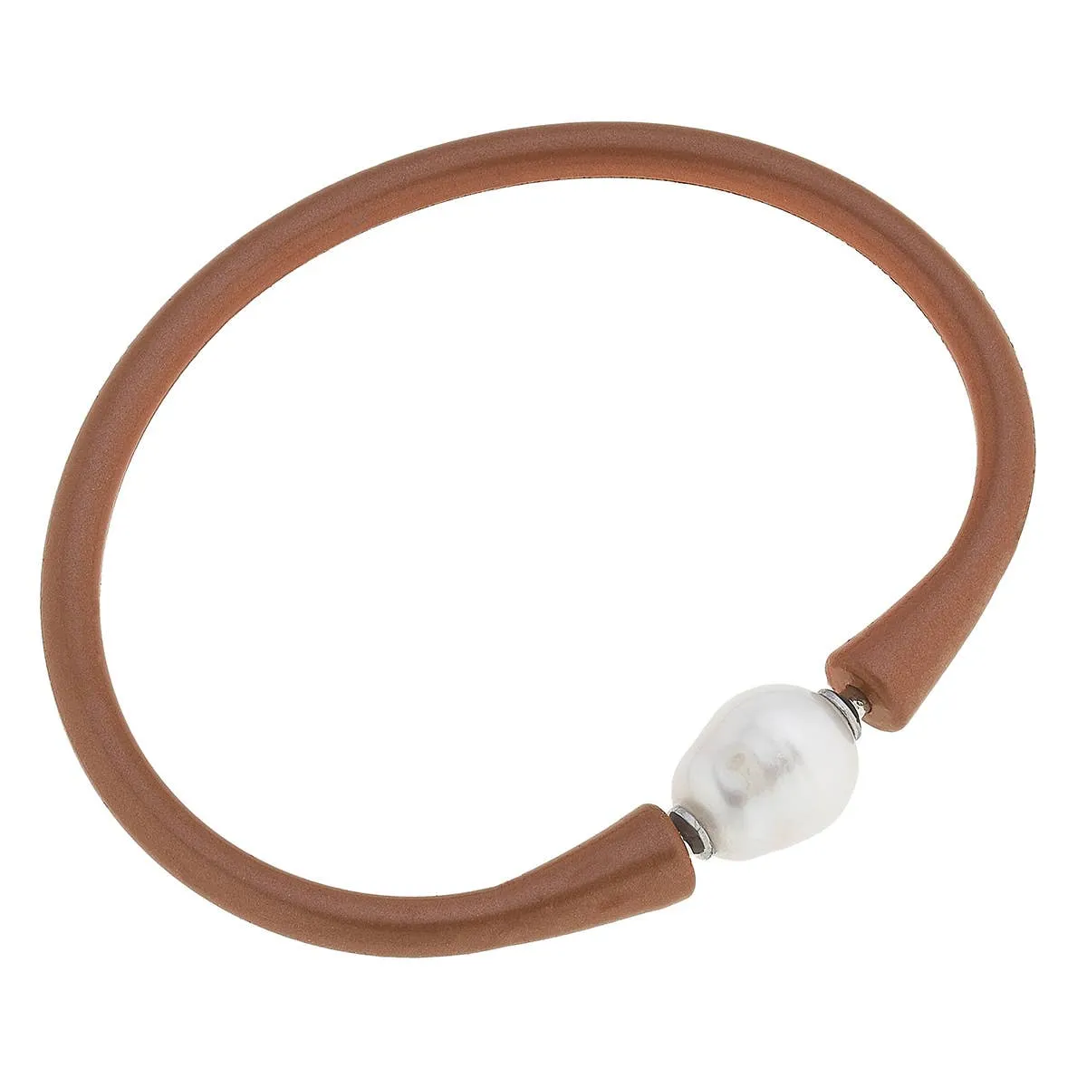 Bali Freshwater Pearl Silicone Bracelet in Metallic Bronze