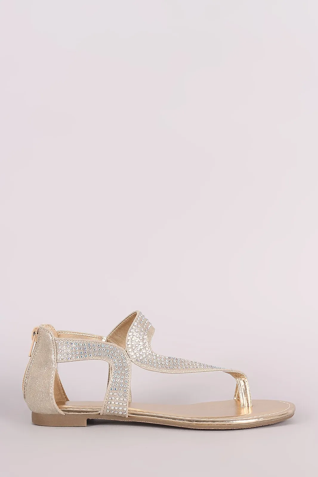 Bamboo Metallic Rhinestone Toe Ring Asymmetrical Flat Sandal