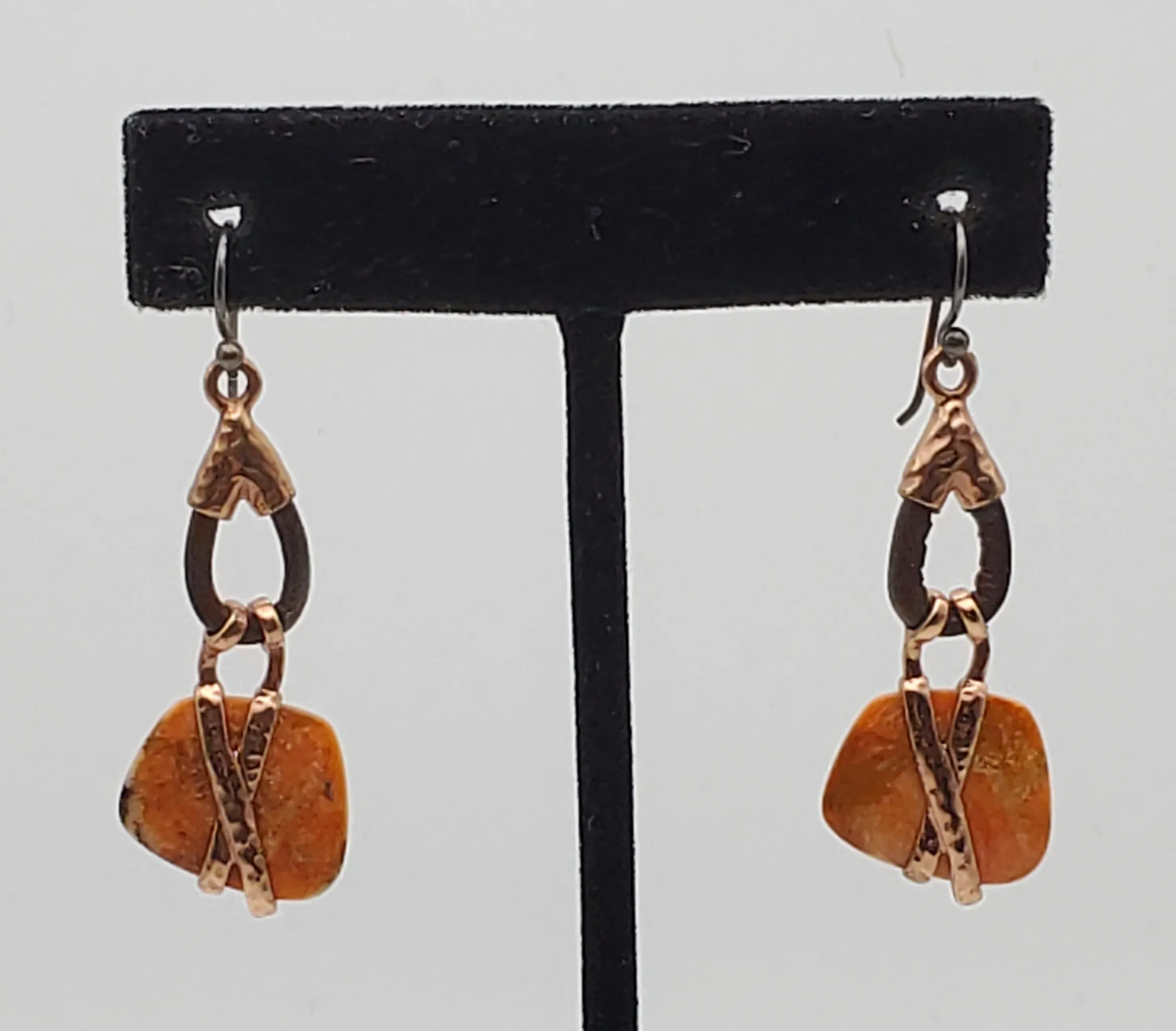 Barse - Copper, Leather and Orange Jasper Dangle Earrings