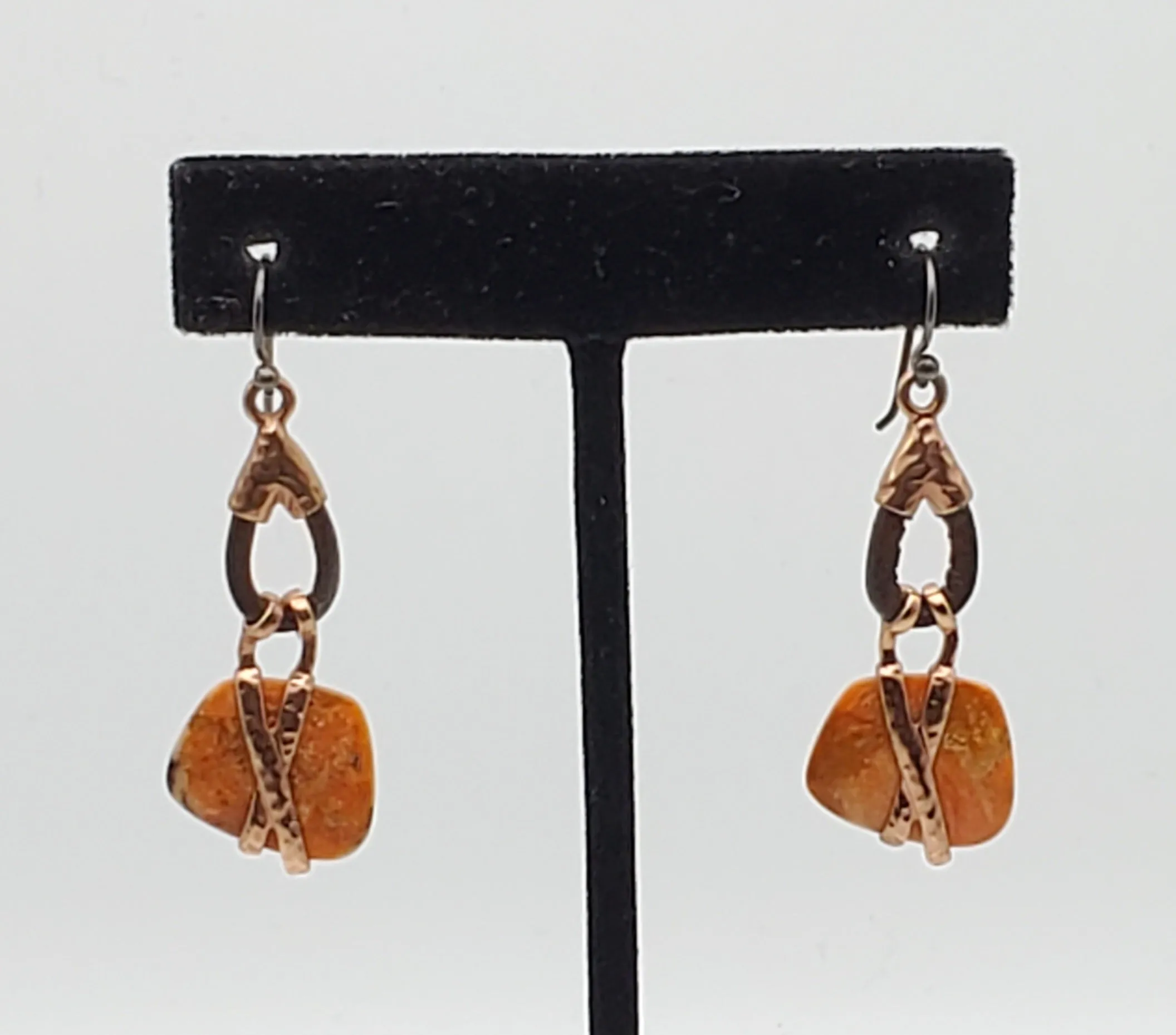 Barse - Copper, Leather and Orange Jasper Dangle Earrings