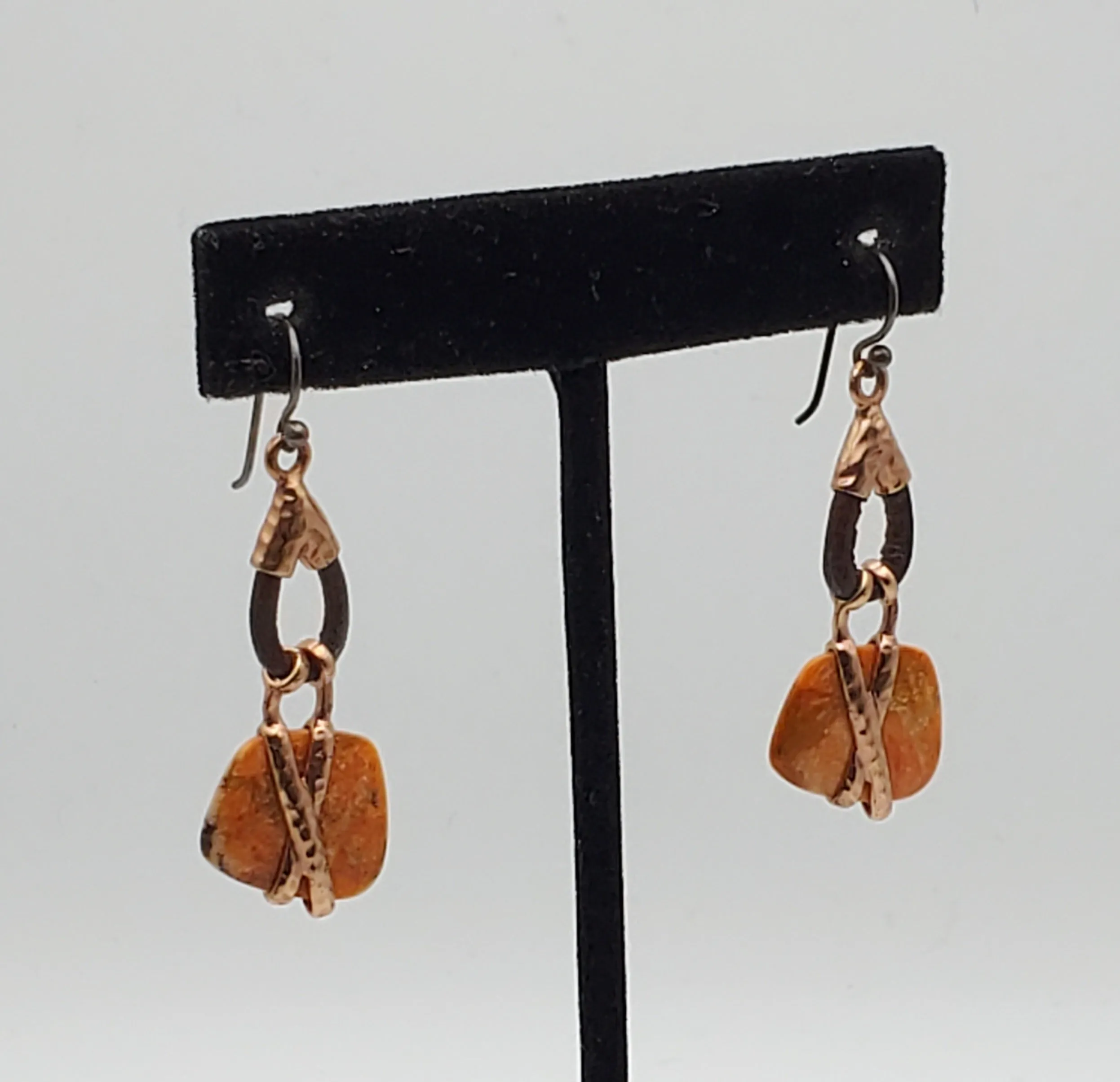 Barse - Copper, Leather and Orange Jasper Dangle Earrings