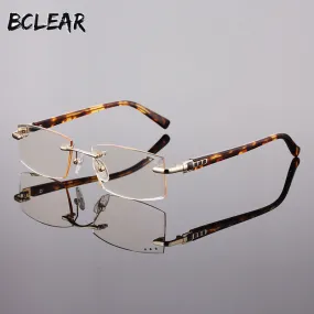 Bclear Men Rimless Alloy Reading Glasses Diamond Trimming Anti-Blue Lenses