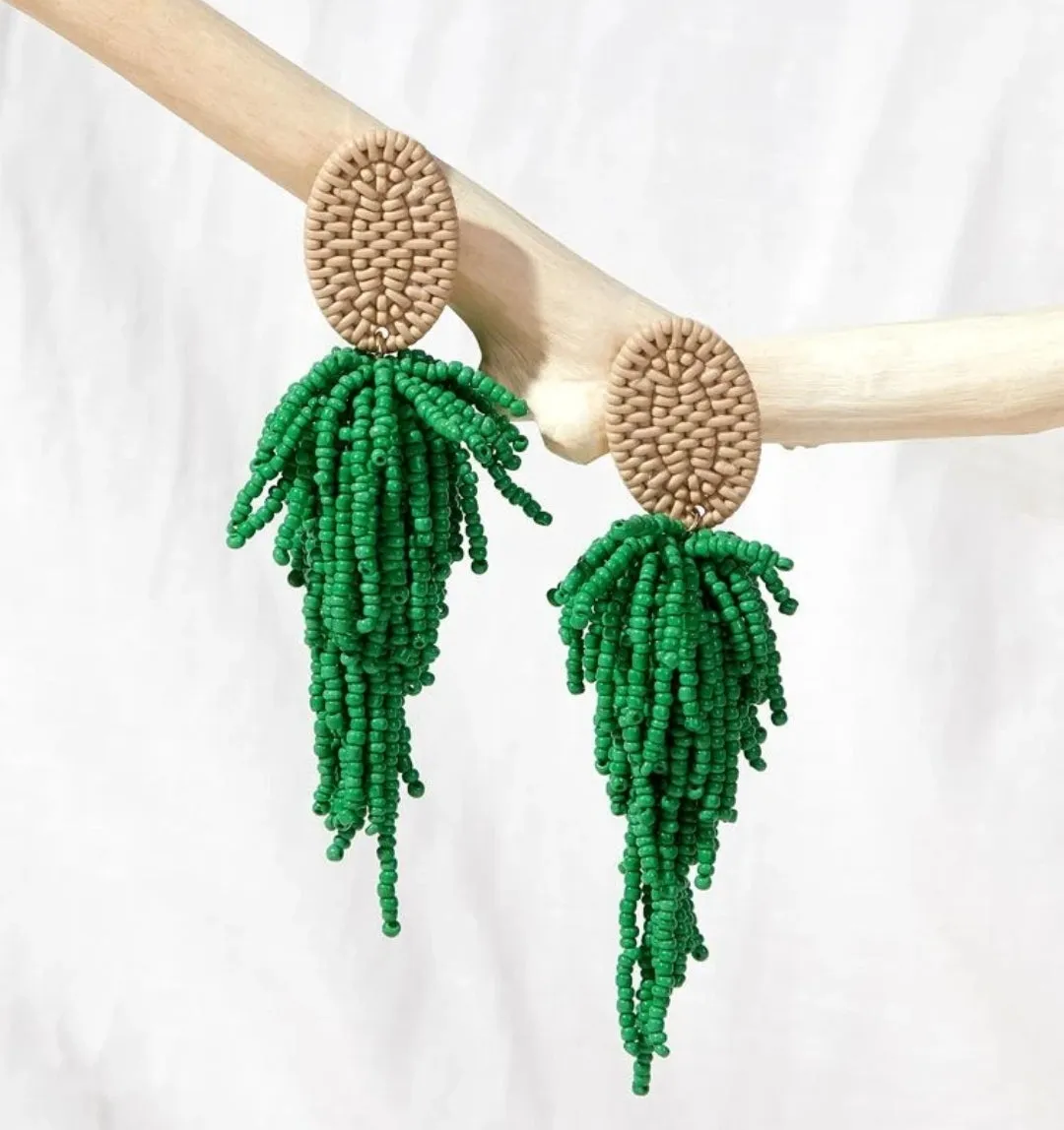 Bead tassel drop earrings