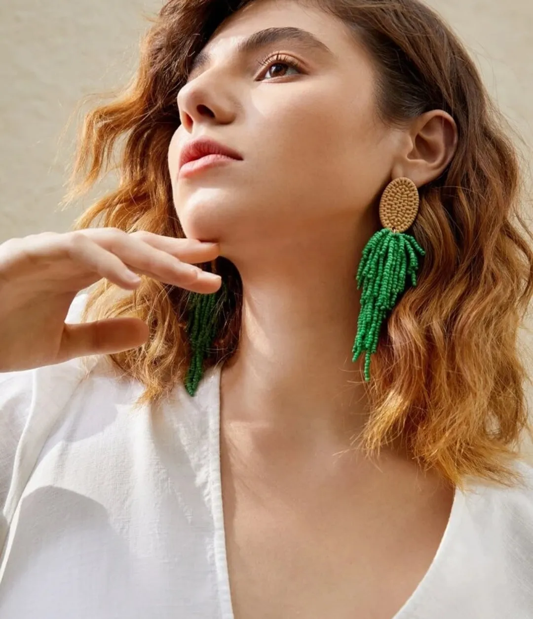 Bead tassel drop earrings