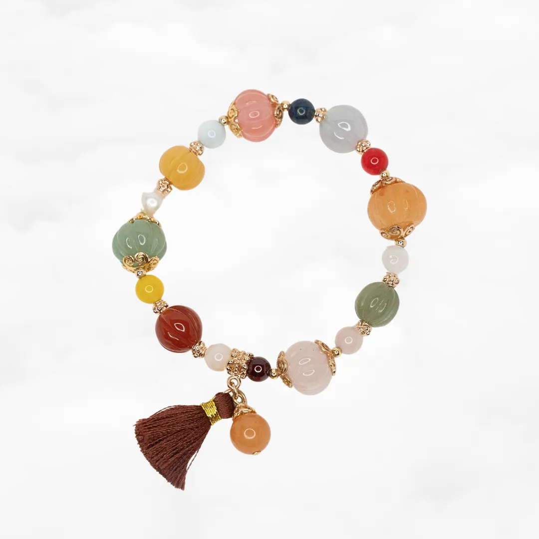 Beaded Gemstone Pumpkin Bracelet