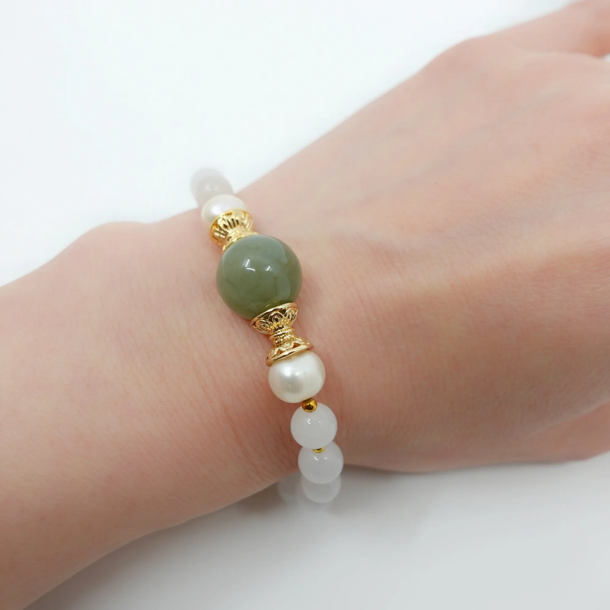 Beaded Mint Jadeite Bracelet