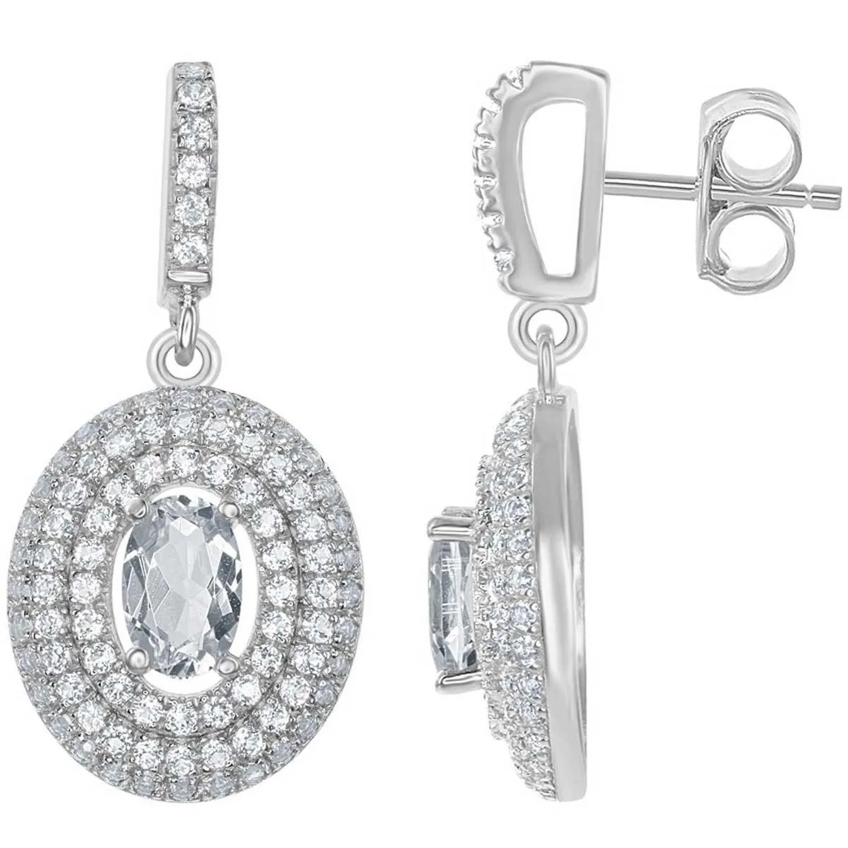 Bellissima Women's Earrings - Silver Oval Shape with Broder White Topaz | BLD-6112