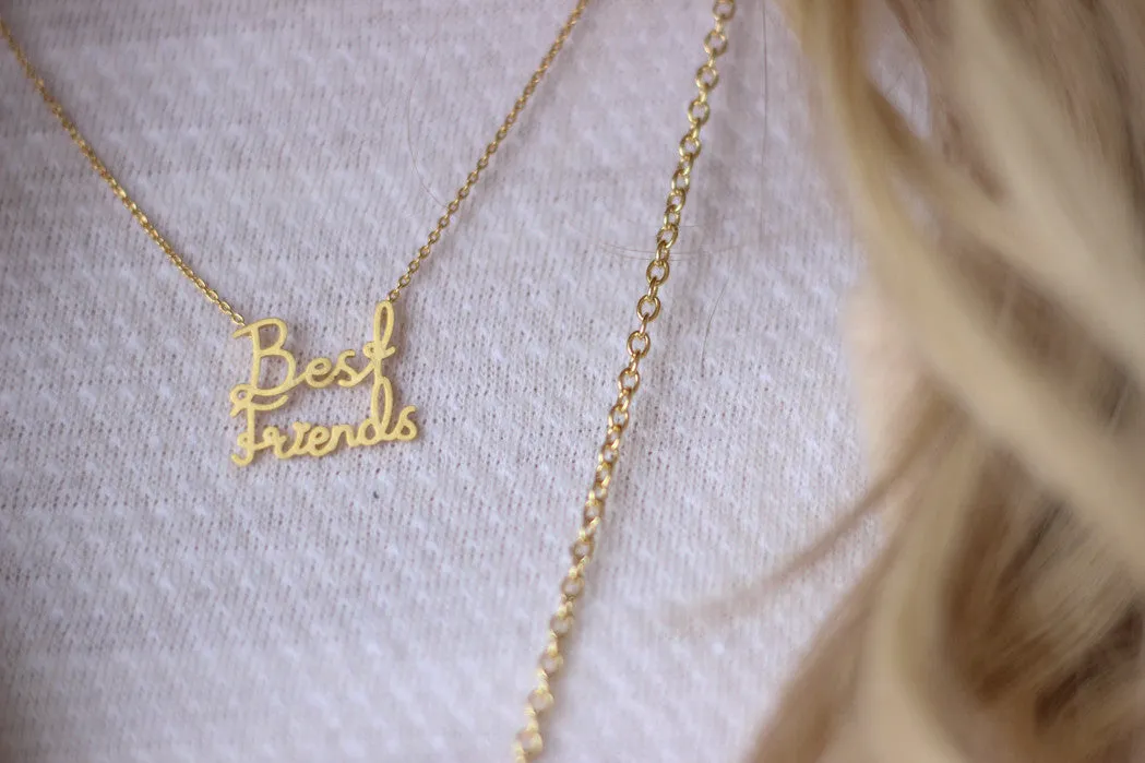 Best Friend script necklace gold