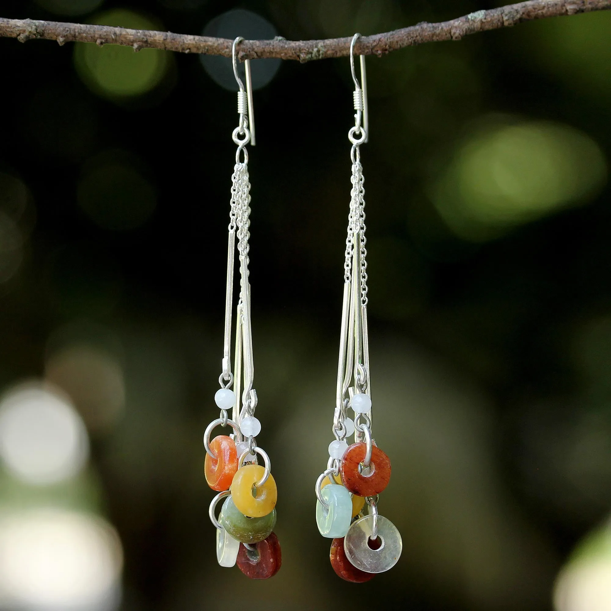 Between Nations Silver Jade & Rainbow Moonstone Earrings