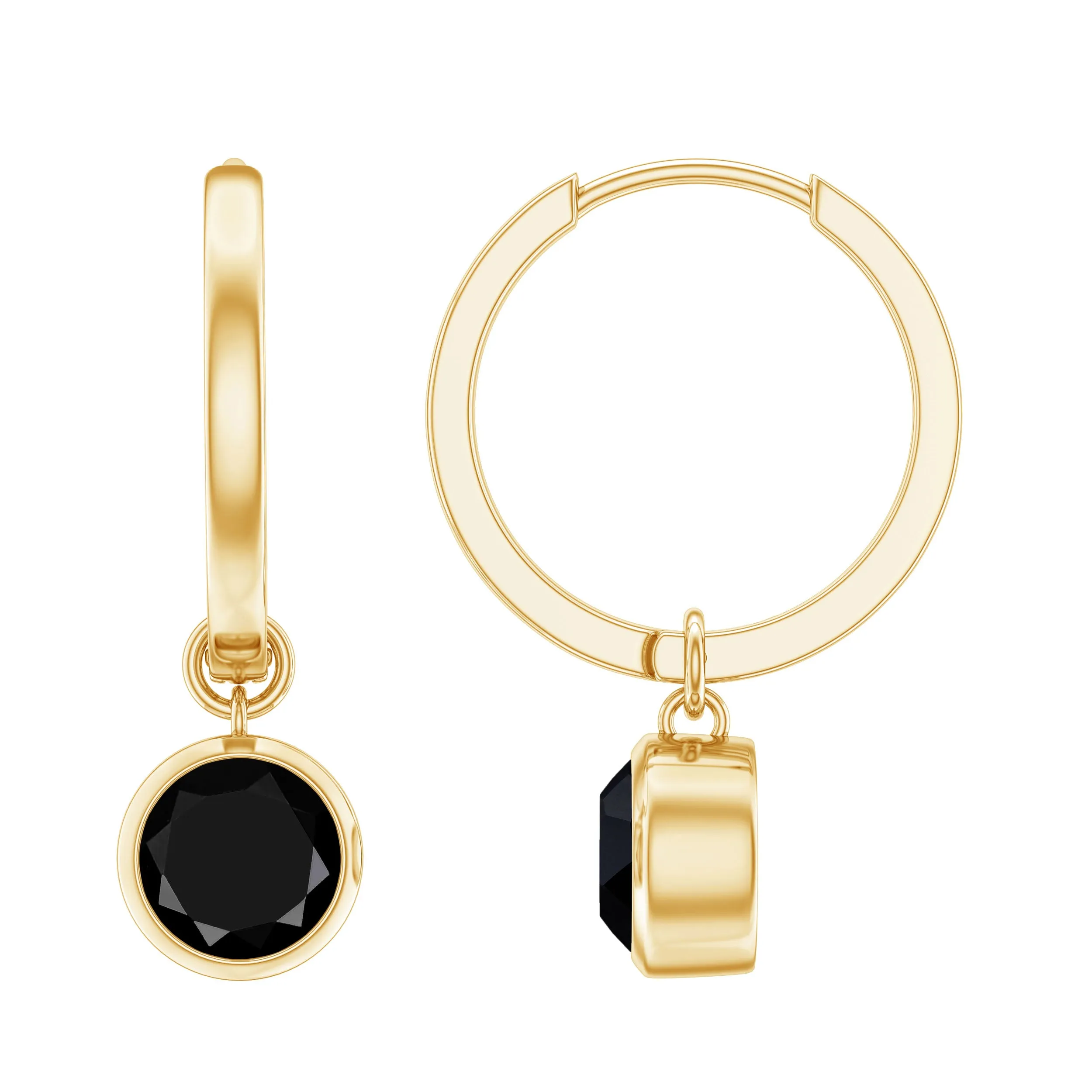 Bezel Set Black Onyx Hinged Hoop Drop Earrings