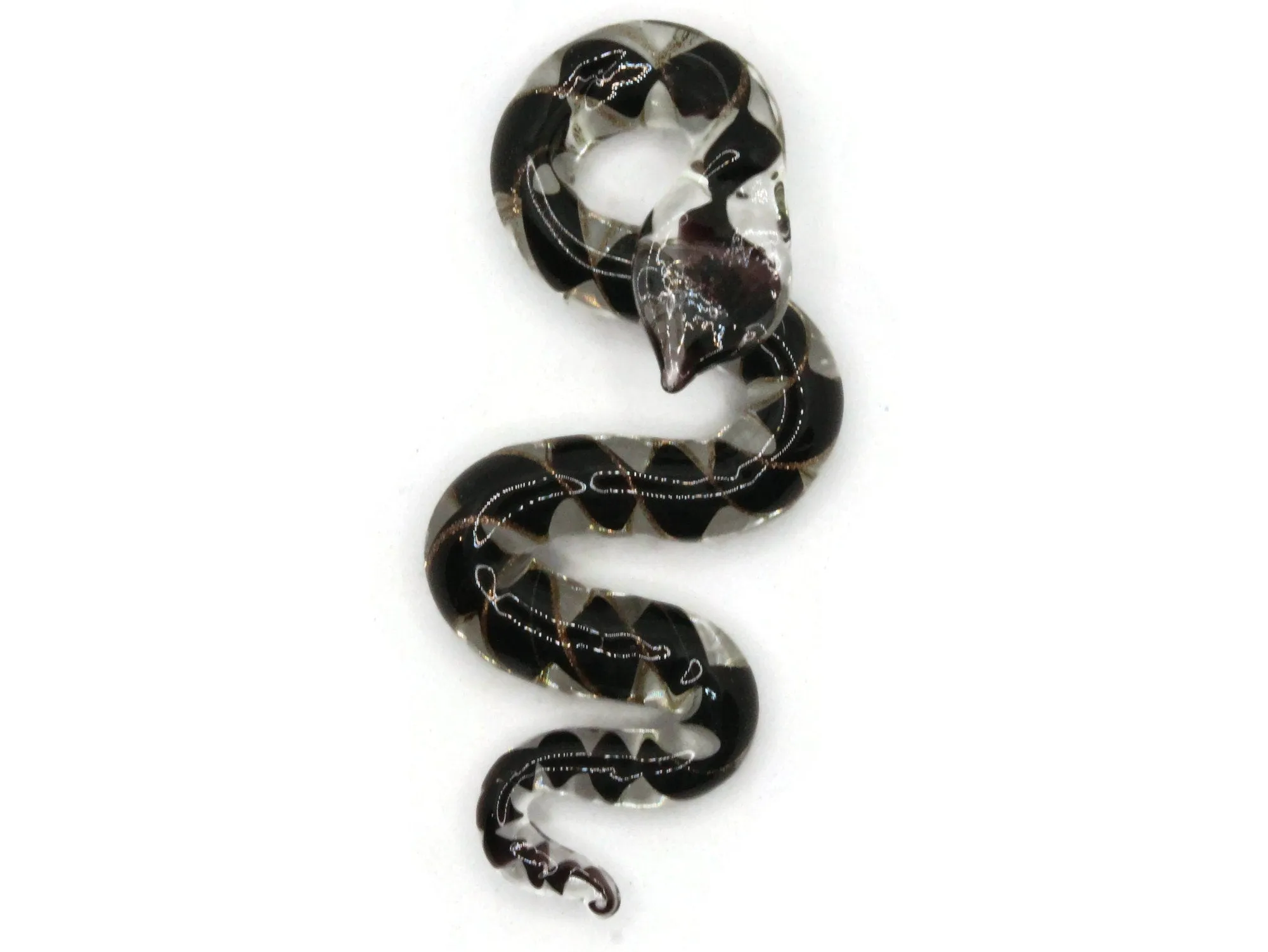 Black and Clear Spiral Glass Snake Pendant