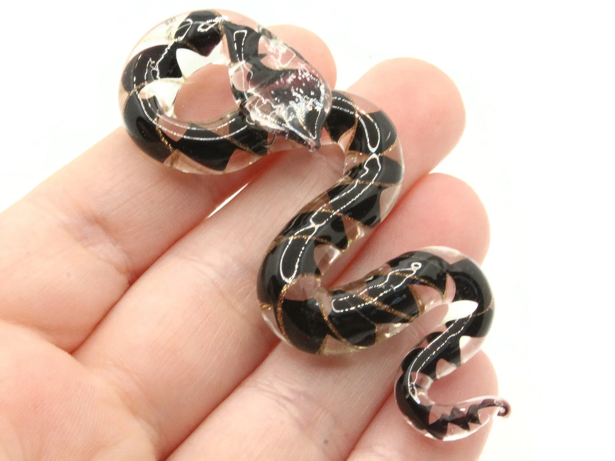 Black and Clear Spiral Glass Snake Pendant