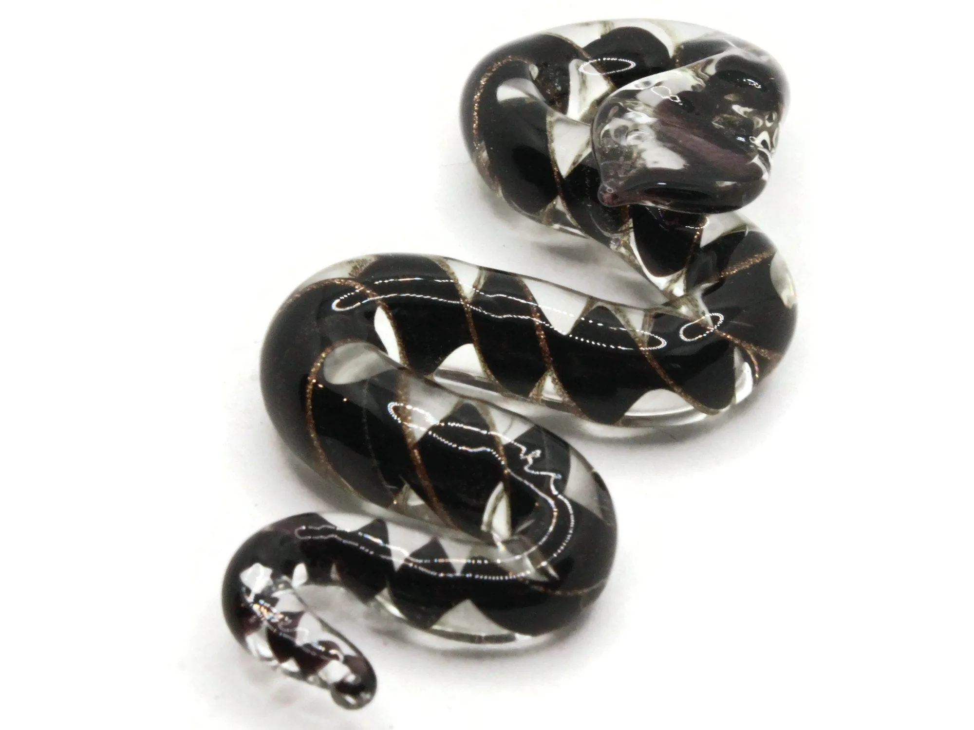 Black and Clear Spiral Glass Snake Pendant