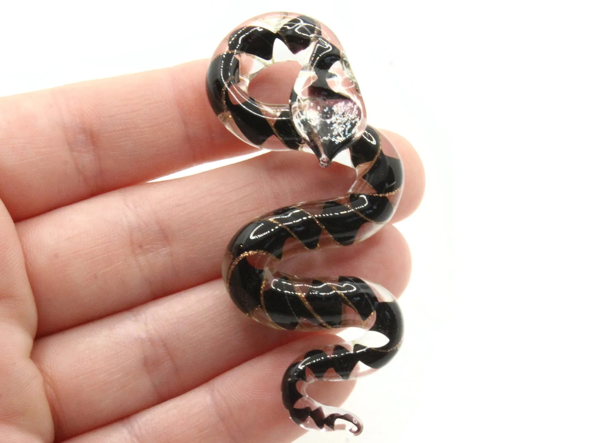 Black and Clear Spiral Glass Snake Pendant