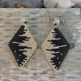 Black and Gold Geometric Seed Bead Dangle Earrings