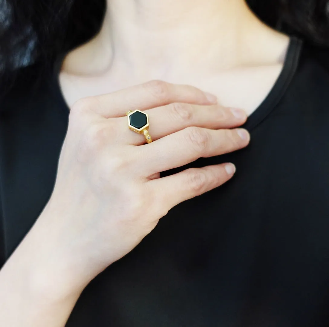 Black Jade Honeycomb Ring