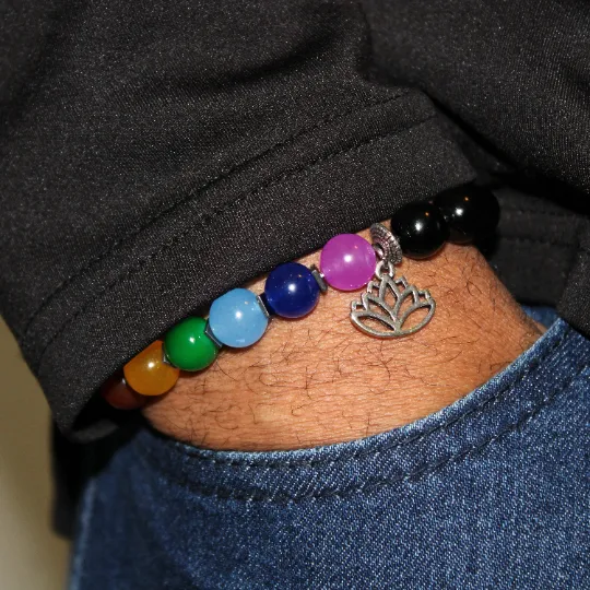 Black Seven Chakra Bead Bracelet