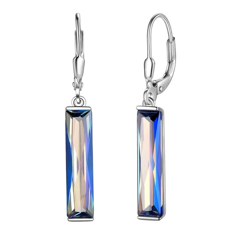 Blue Mystic Topaz Bar Dangle Earrings Women Jewelry 925 Sterling Silver Leverback