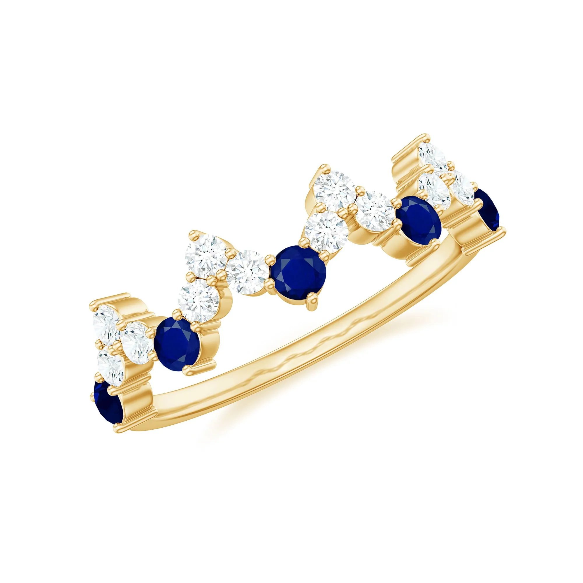 Blue Sapphire and Diamond Half Eternity Zigzag Ring