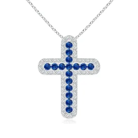 Blue Sapphire and White Sapphire Cross Pendant