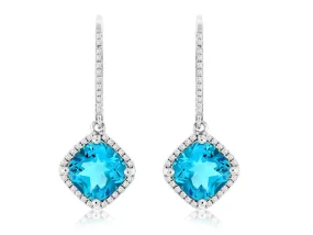 Blue Topaz & Diamond Dangle Earrings