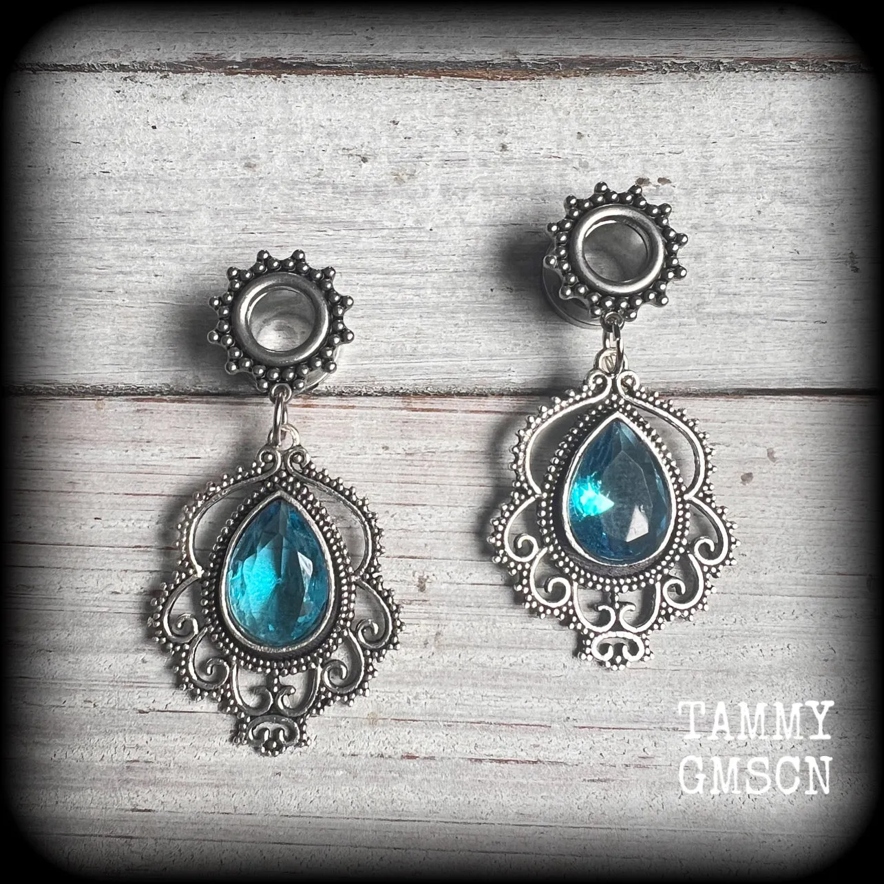 Blue topaz boho tunnel earrings-Gemstone ear gauges-Boho tunnels