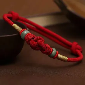 Bring Good Luck Red String Jade Fortune Knot Braided Couple Bracelet