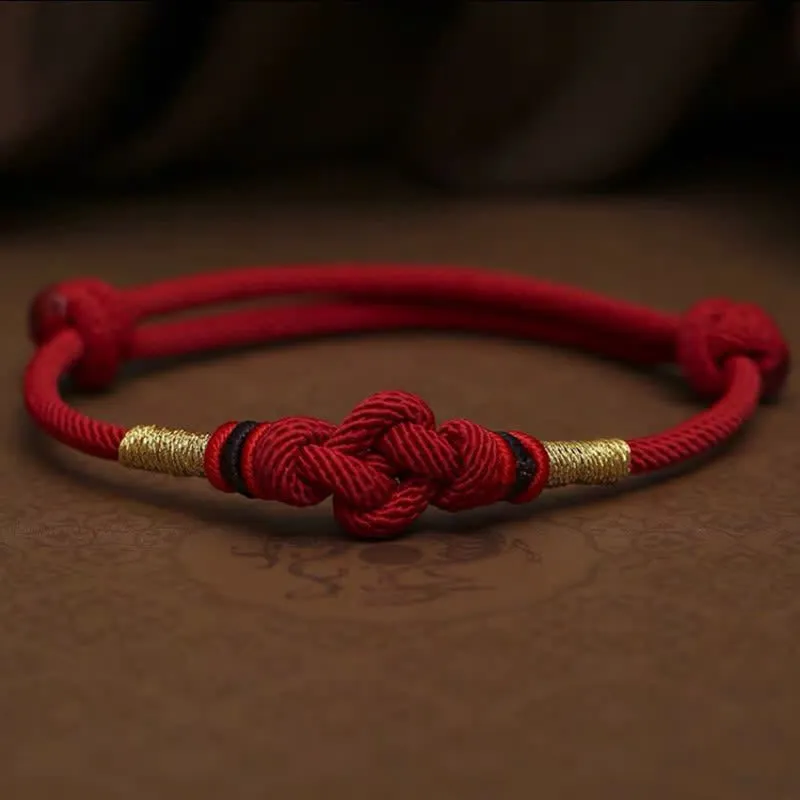 Bring Good Luck Red String Jade Fortune Knot Braided Couple Bracelet